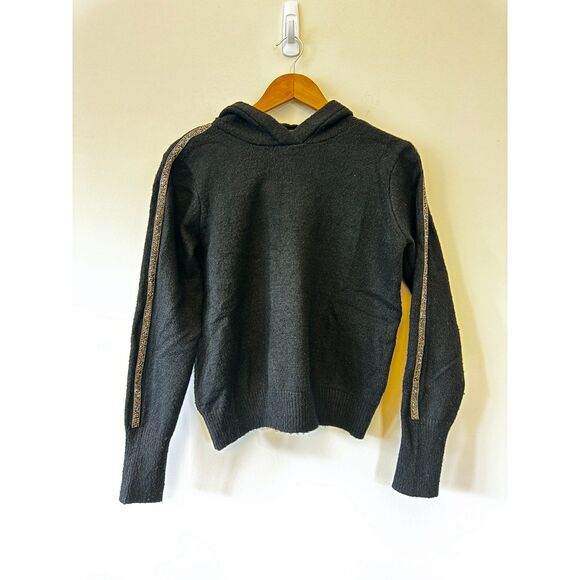 Aqua Black Hooded Sweatshirt with Rhinestone Embellished Sleeves Size Medium - Picture 1 of 6